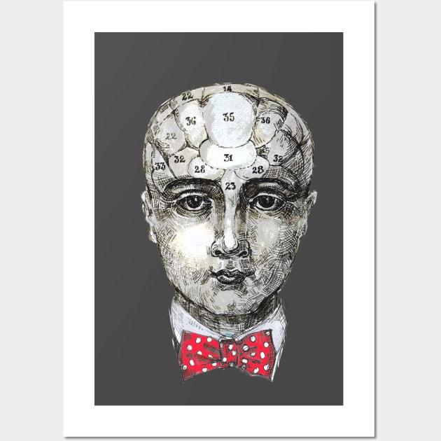 Phrenology head - bowtie Wall Art by FanitsaArt